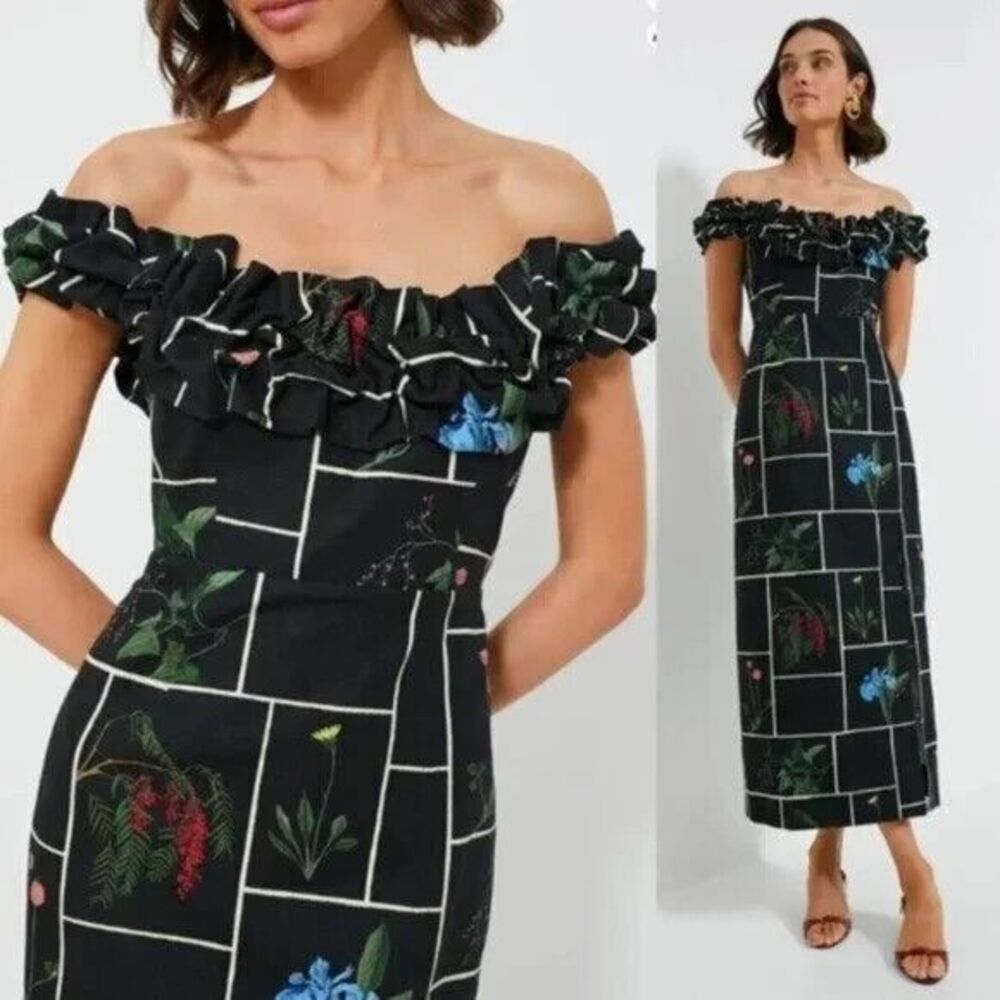 Tuckernuck NEW Black Fresher Buds Suze Floral Patchwork Denim Maxi Dress Size 8